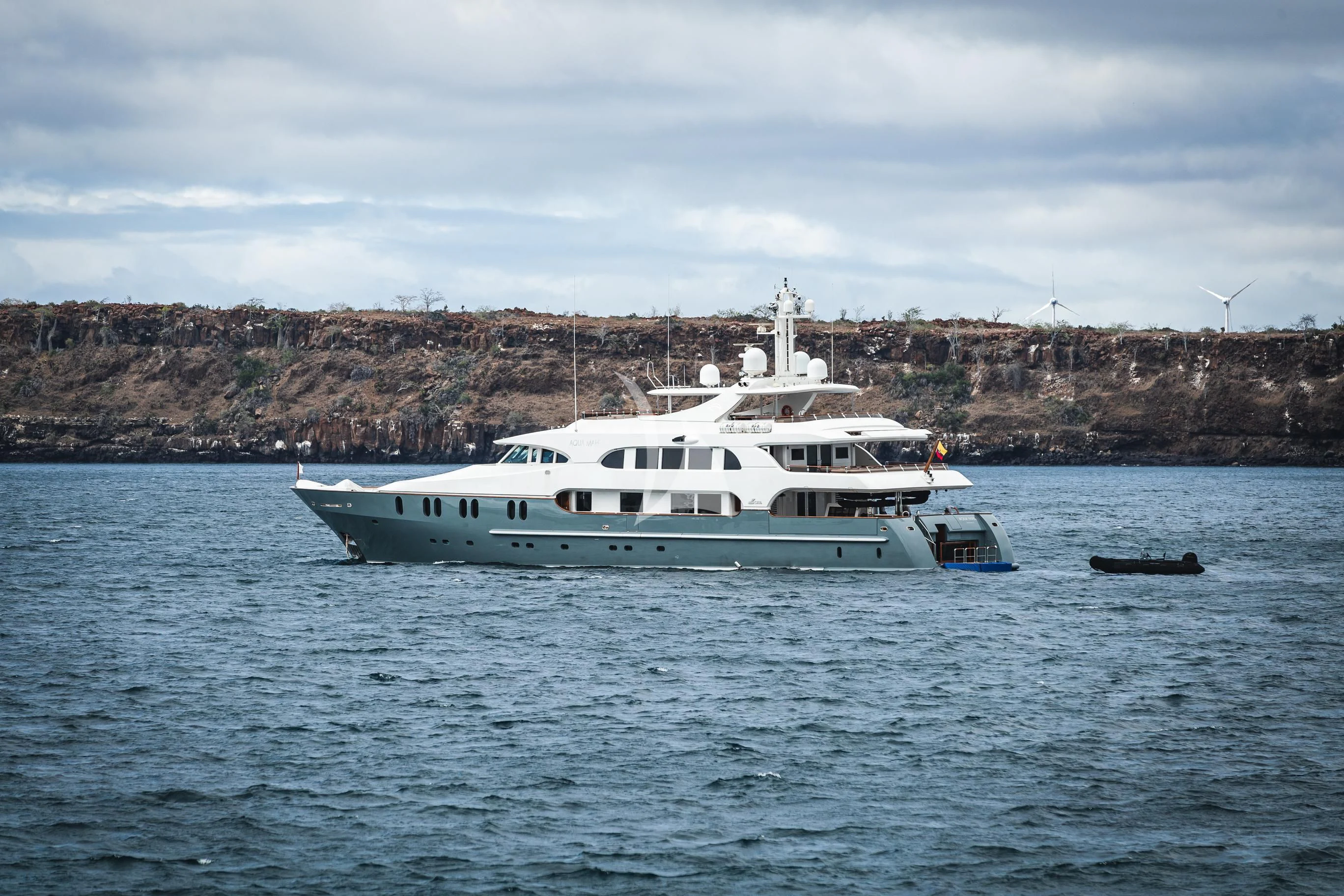 a white yacht in the water aboard AQUA MARE Yacht for Sale