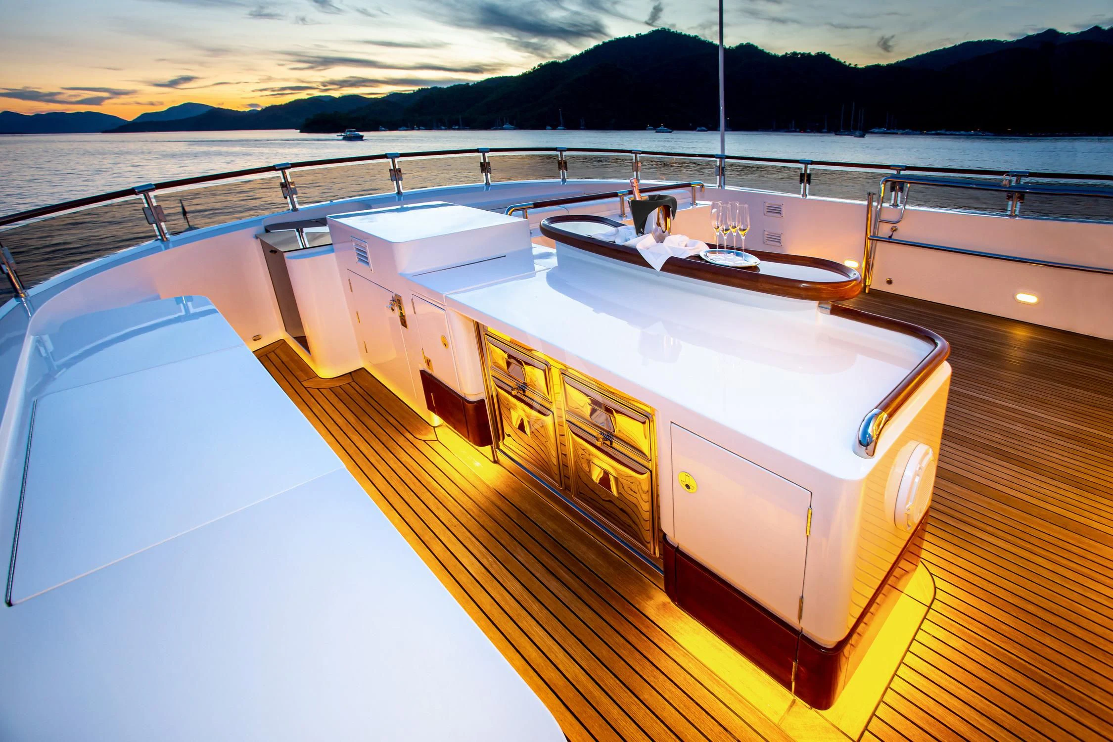 a boat on a deck aboard AQUA MARE Yacht for Sale