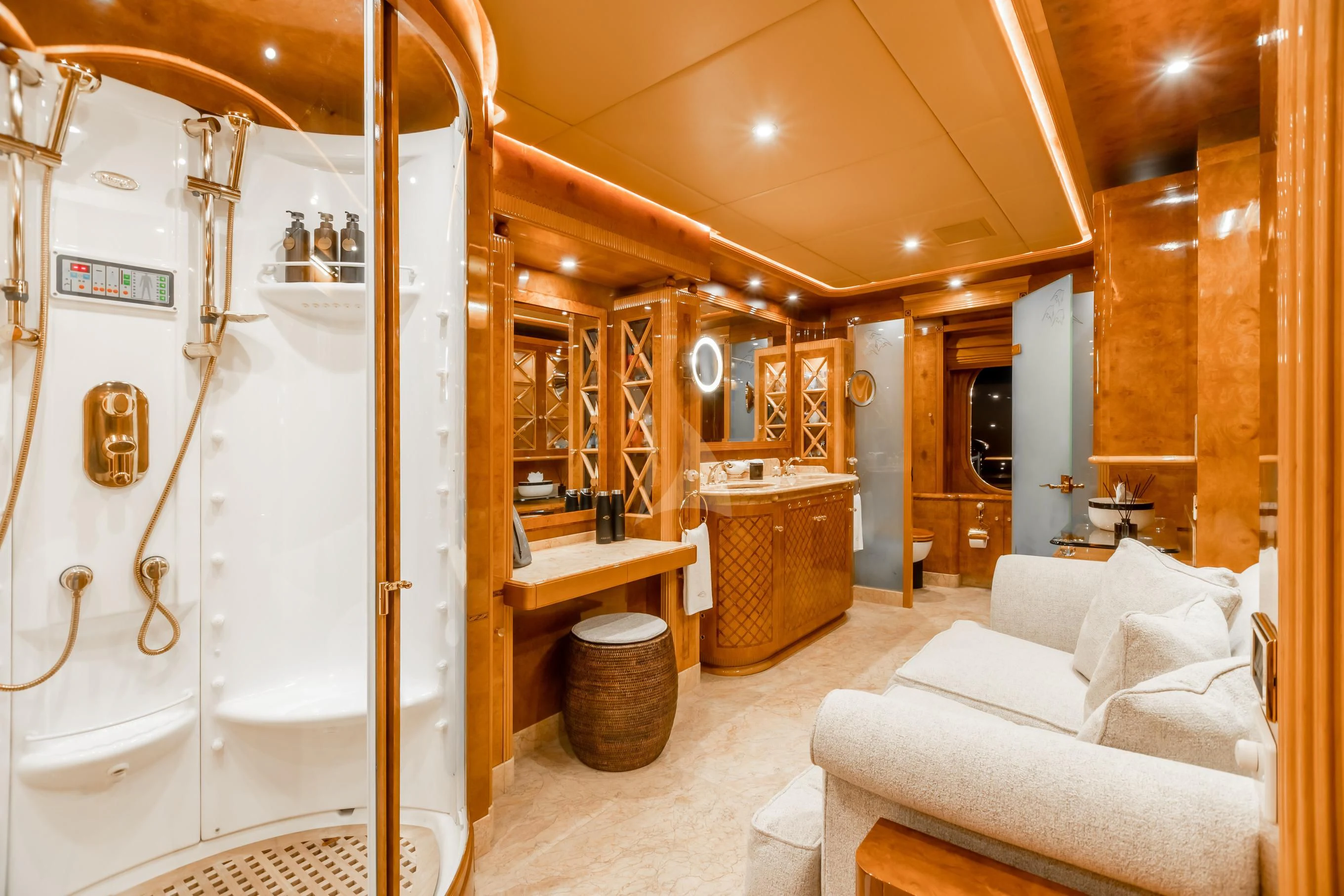 a bathroom with a large shower aboard AQUA MARE Yacht for Sale