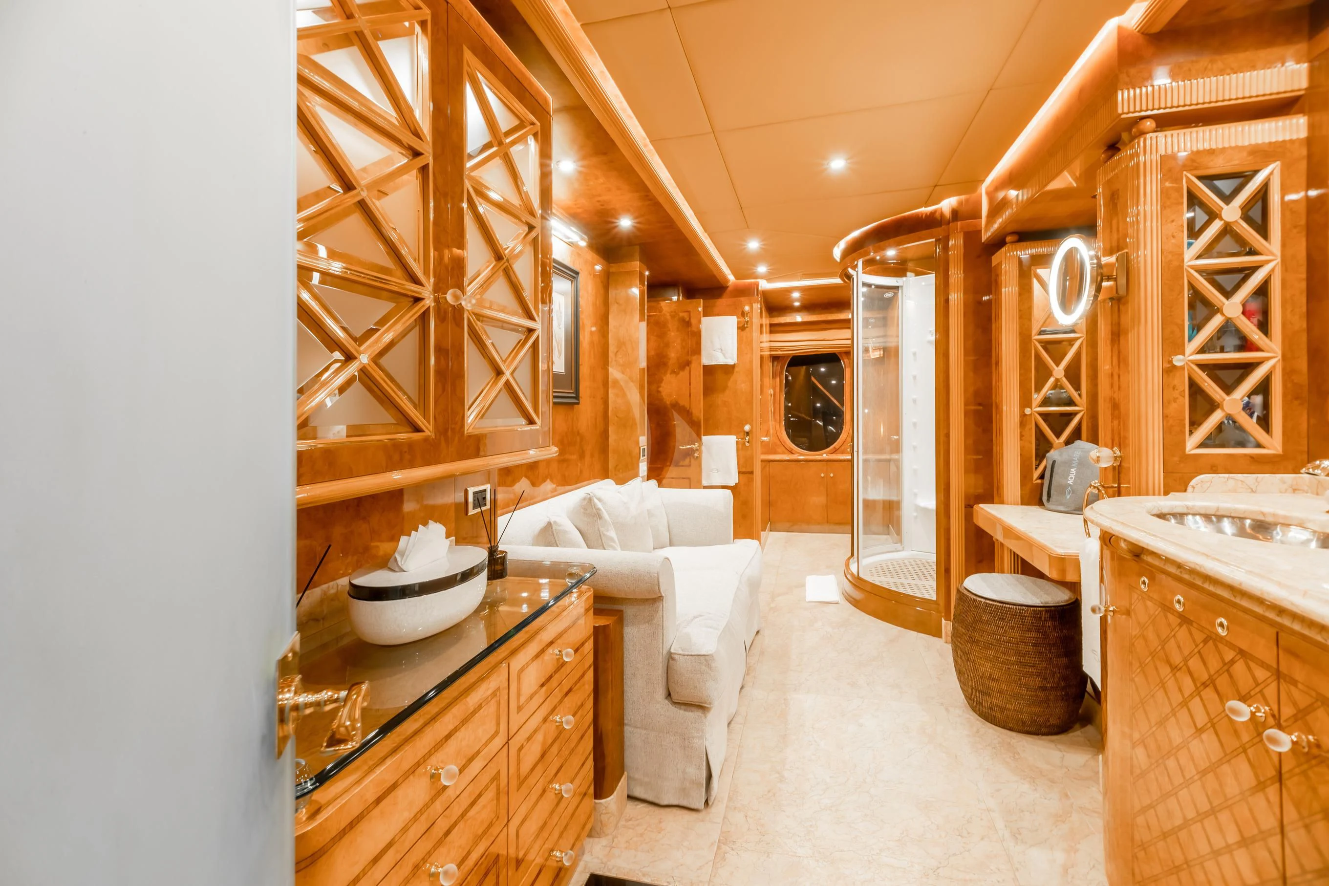 a bathroom with a sink and a bathtub aboard AQUA MARE Yacht for Sale