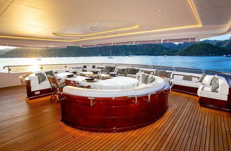 a boat on a deck aboard AQUA MARE Yacht for Sale