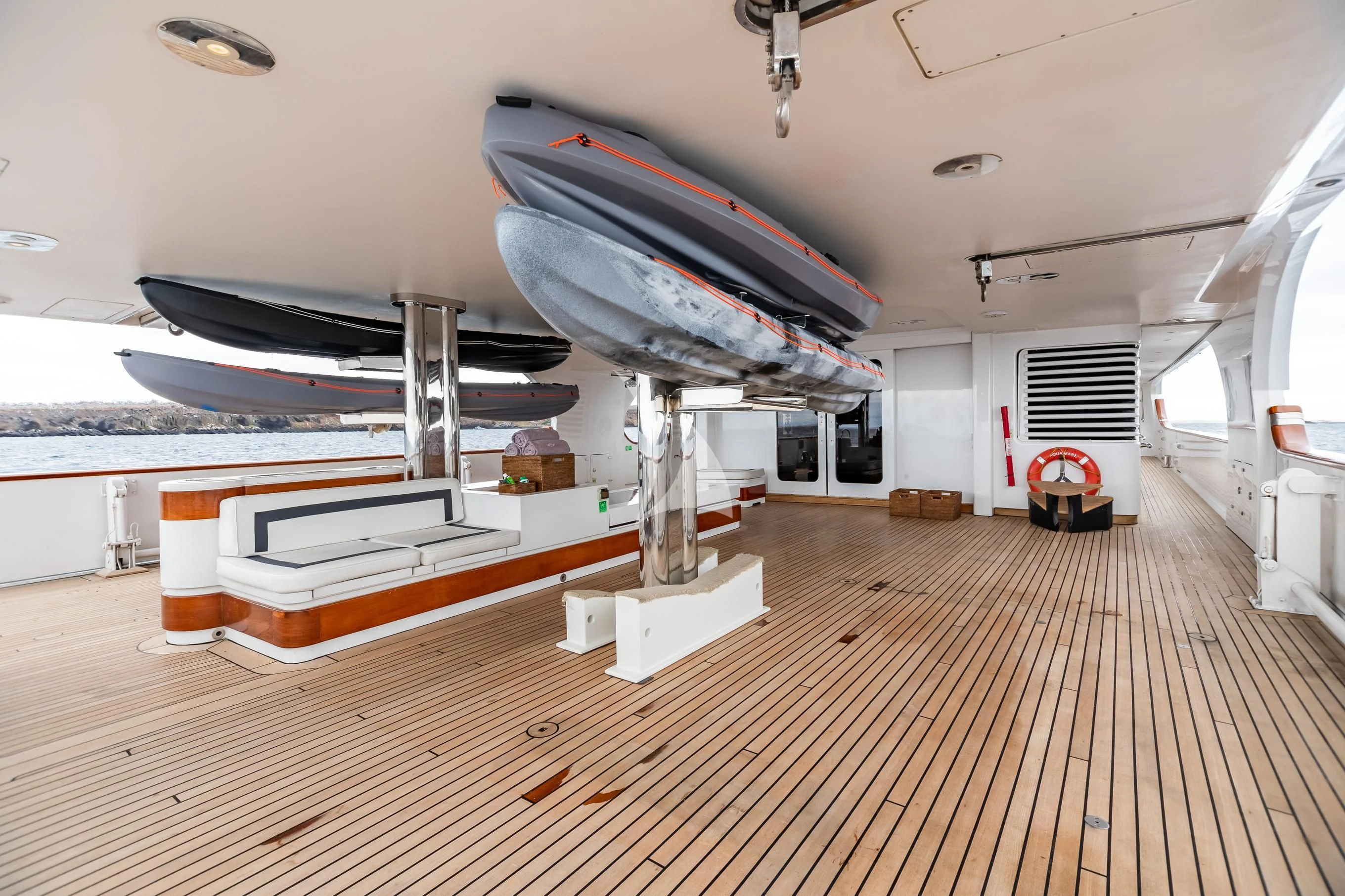 a large space shuttle on a wooden platform aboard AQUA MARE Yacht for Sale