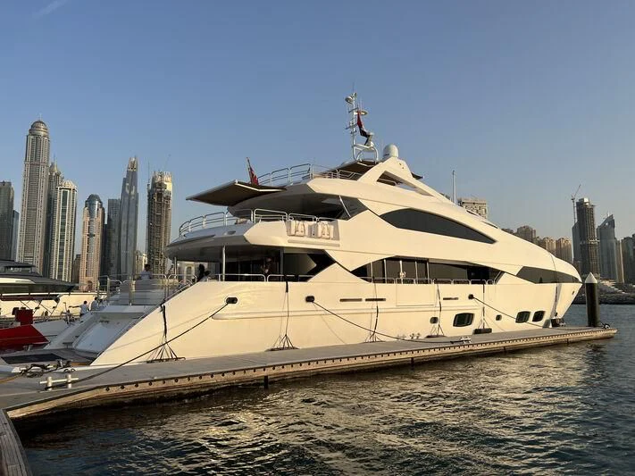 a large white boat in the water aboard LUCIEN Yacht for Sale