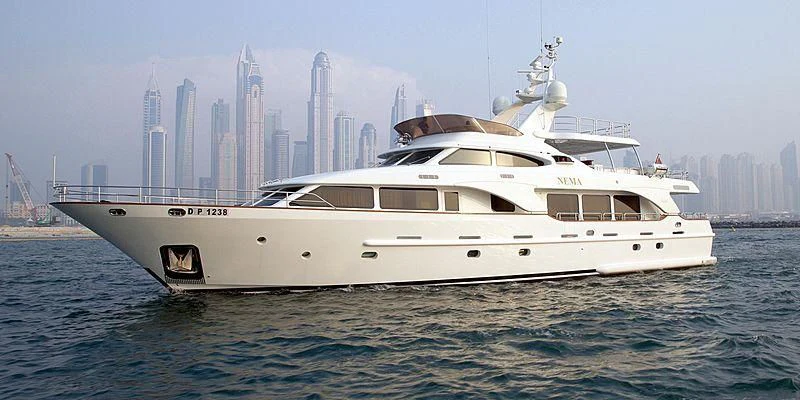 a white yacht in the water aboard NEMA Yacht for Sale