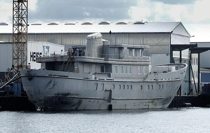 a large ship in the water aboard VEGA Yacht for Sale