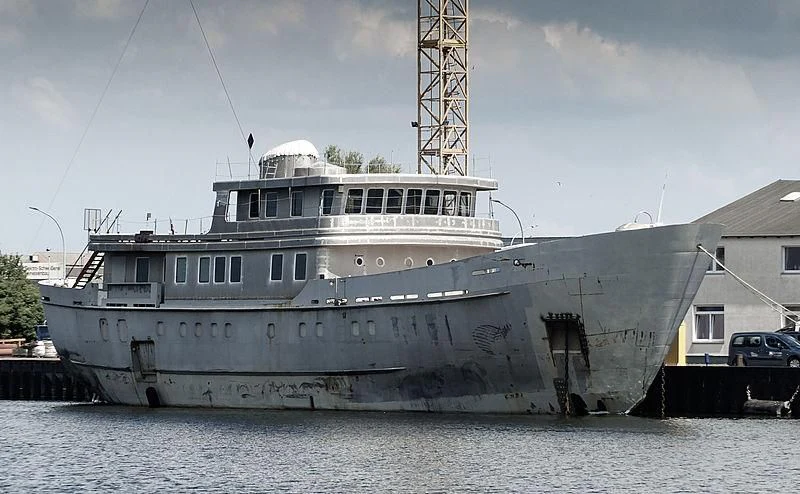 a large white ship aboard VEGA Yacht for Sale