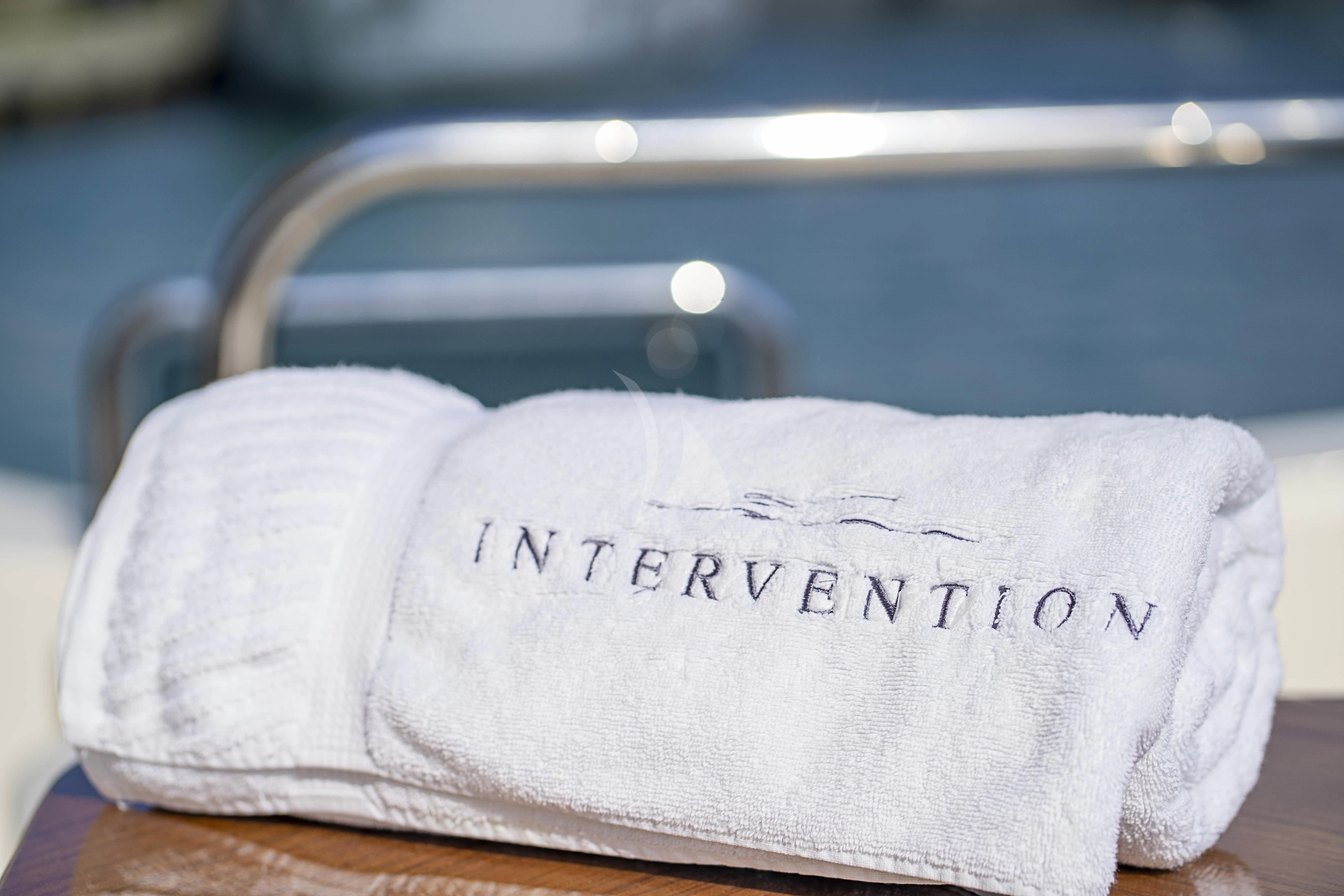 a close-up of a white hat aboard INTERVENTION Yacht for Sale