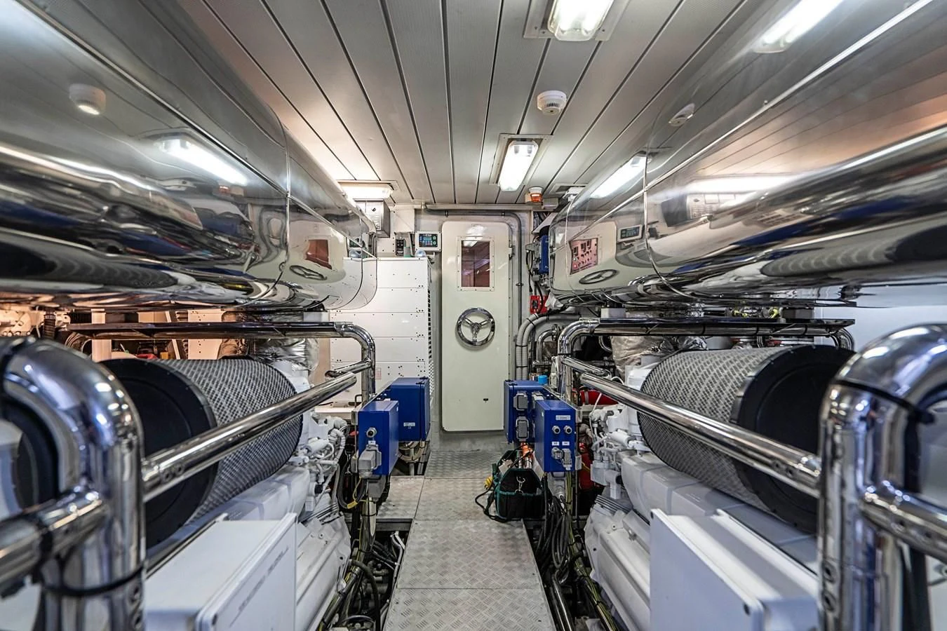 a large room with machinery aboard INTERVENTION Yacht for Sale