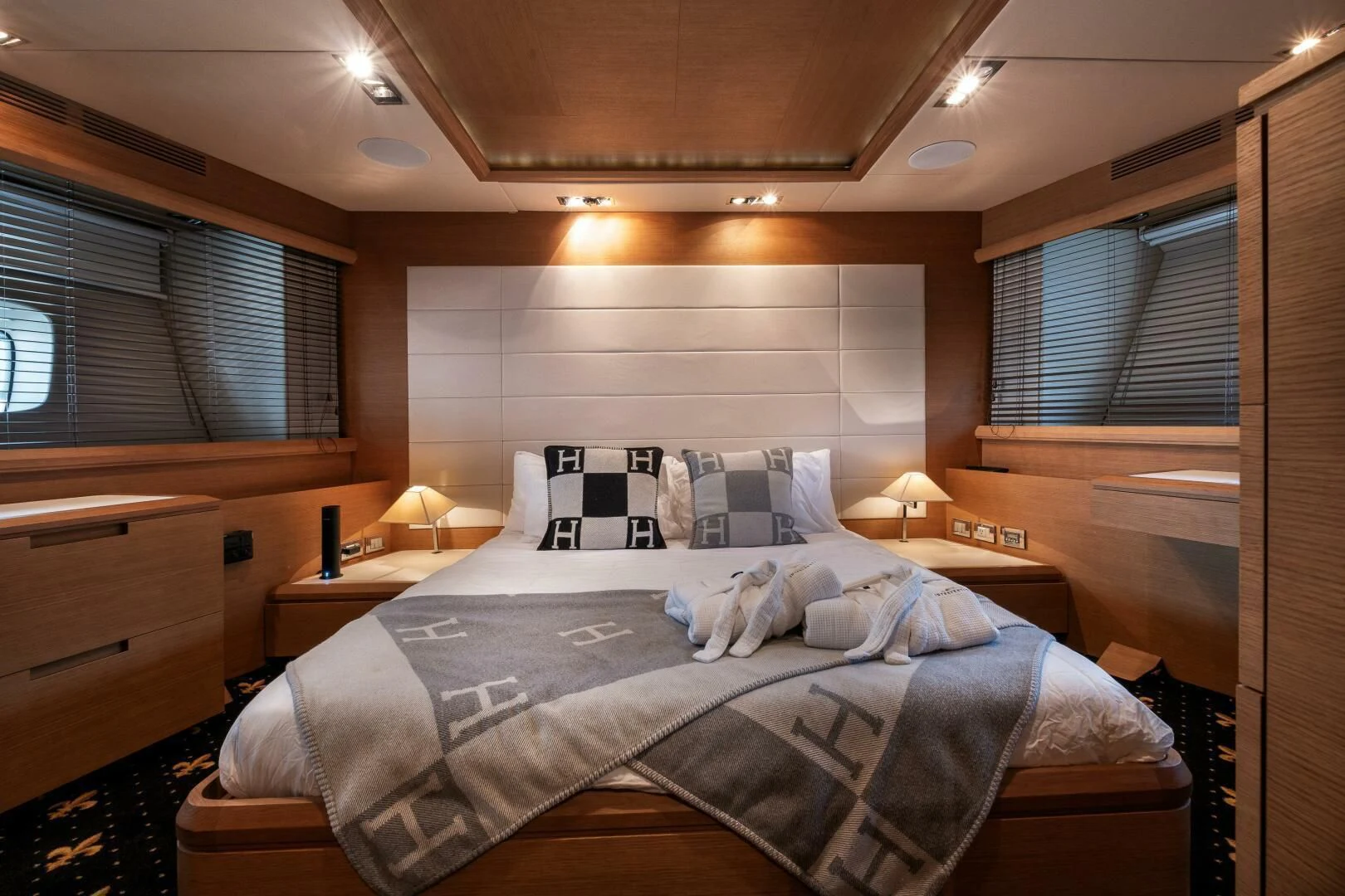 a bed in a room aboard INTERVENTION Yacht for Sale