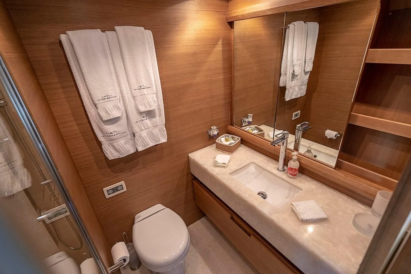 a bathroom with a sink and a toilet aboard INTERVENTION Yacht for Sale