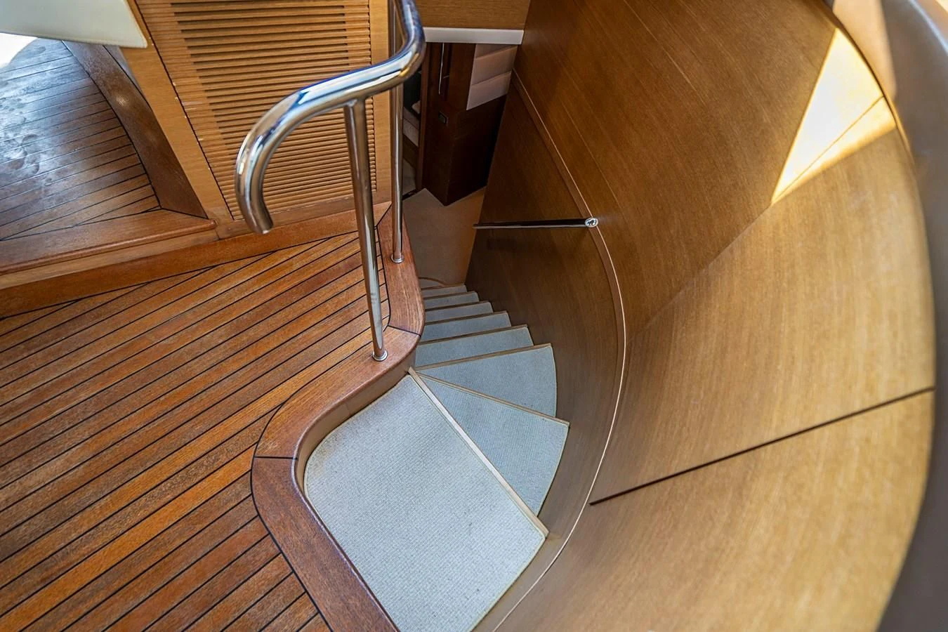 a set of stairs with a metal railing aboard INTERVENTION Yacht for Sale