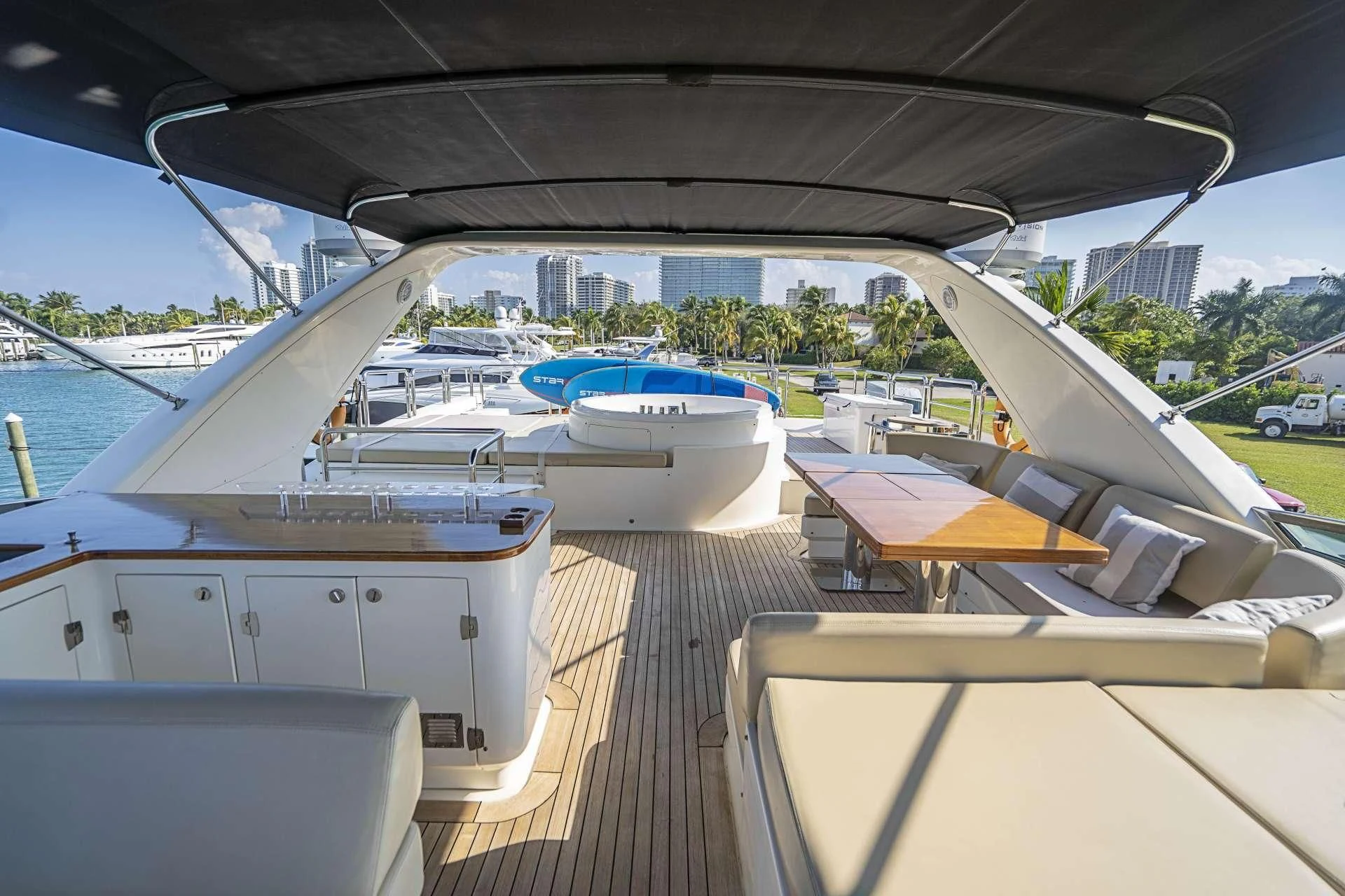 a deck with a deck and boats on it aboard INTERVENTION Yacht for Sale