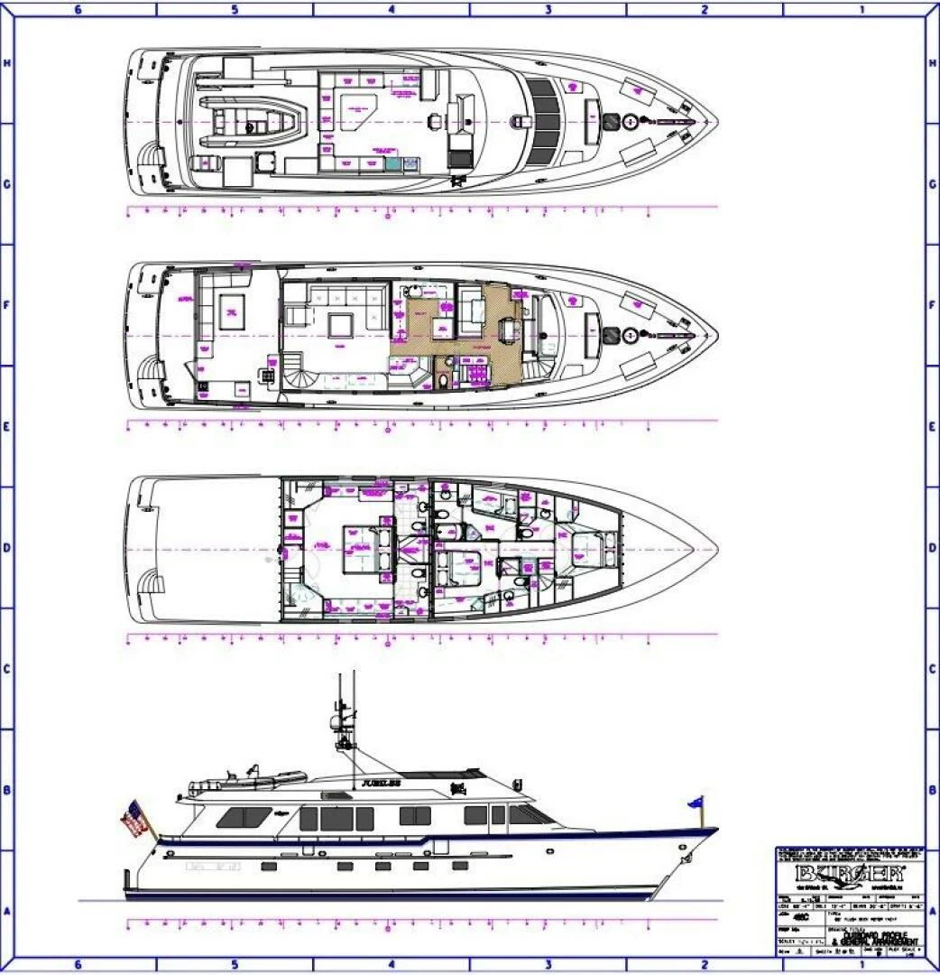 diagram, engineering drawing aboard WELL DONE Yacht for Sale