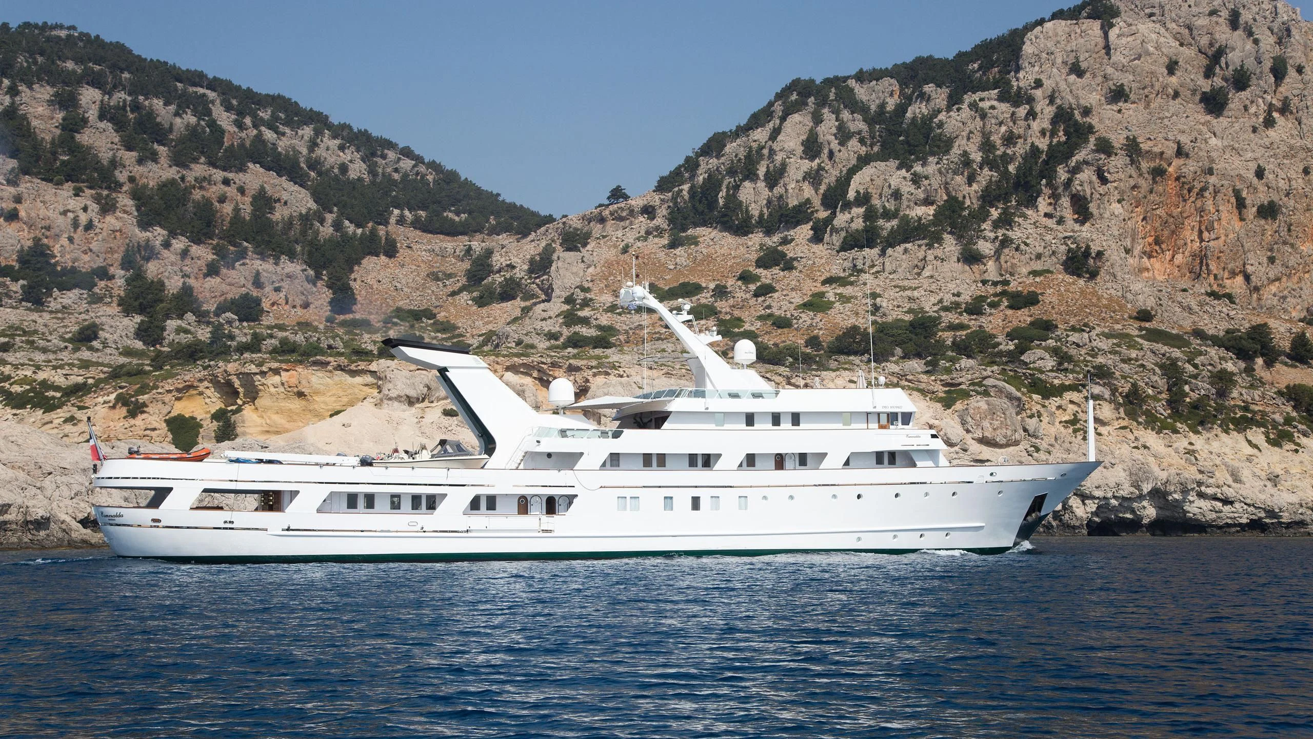 a boat on the water aboard ESMERALDA Yacht for Sale