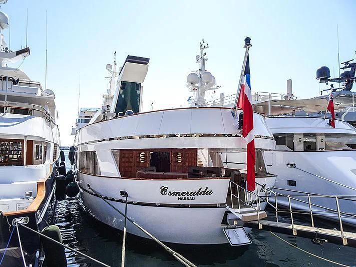 a couple of boats are parked in a dock aboard ESMERALDA Yacht for Sale