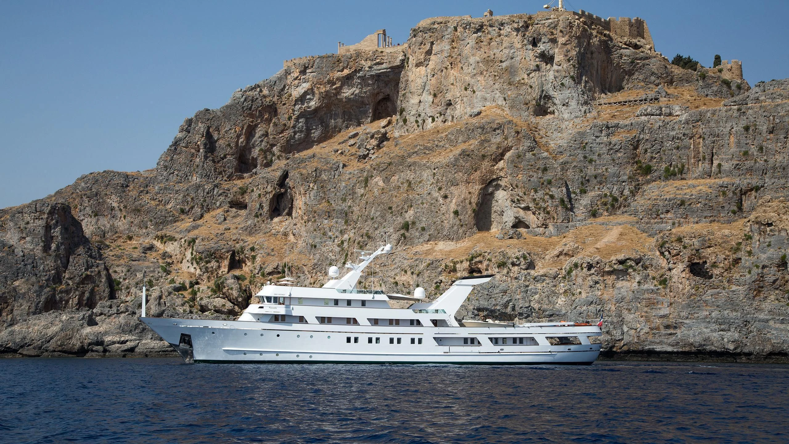 a boat on the water aboard ESMERALDA Yacht for Sale