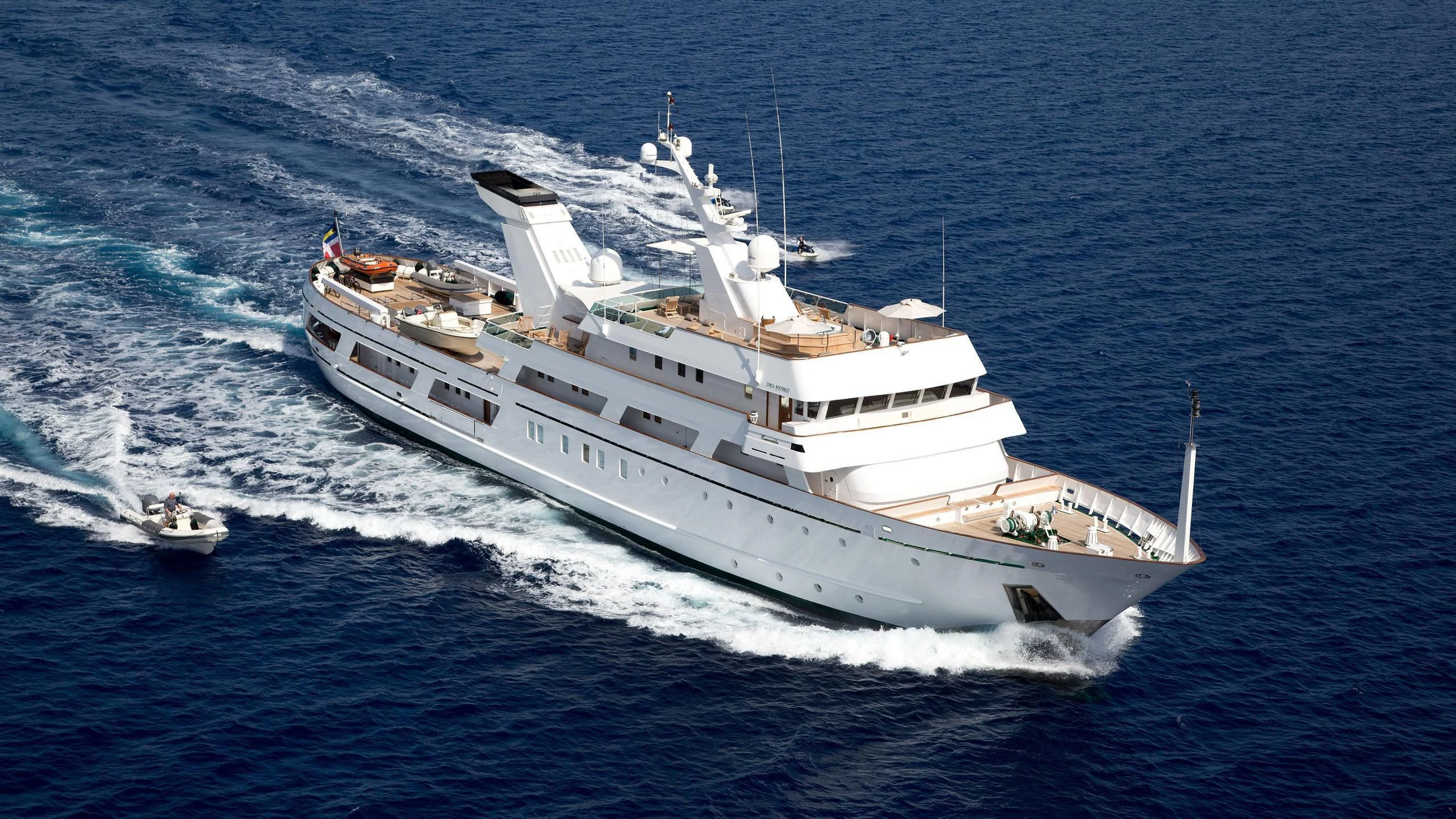 a large white ship aboard ESMERALDA Yacht for Sale