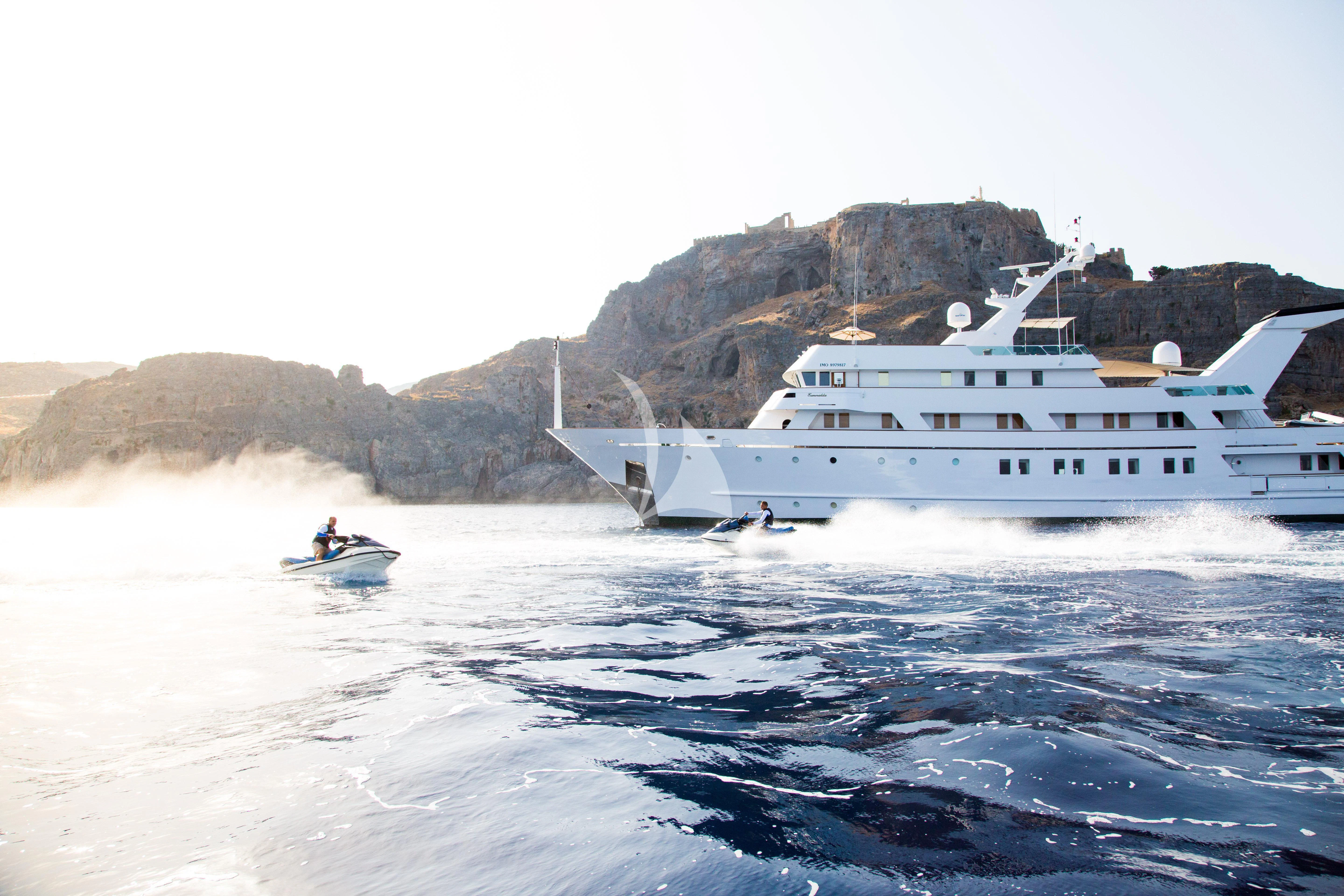 a boat on the water aboard ESMERALDA Yacht for Sale