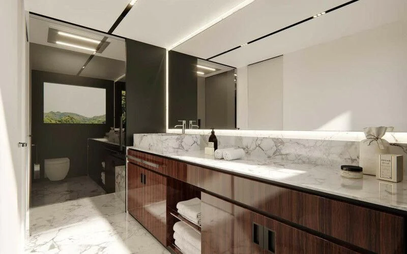 a kitchen with a sink and cabinets aboard SEVEN Yacht for Sale