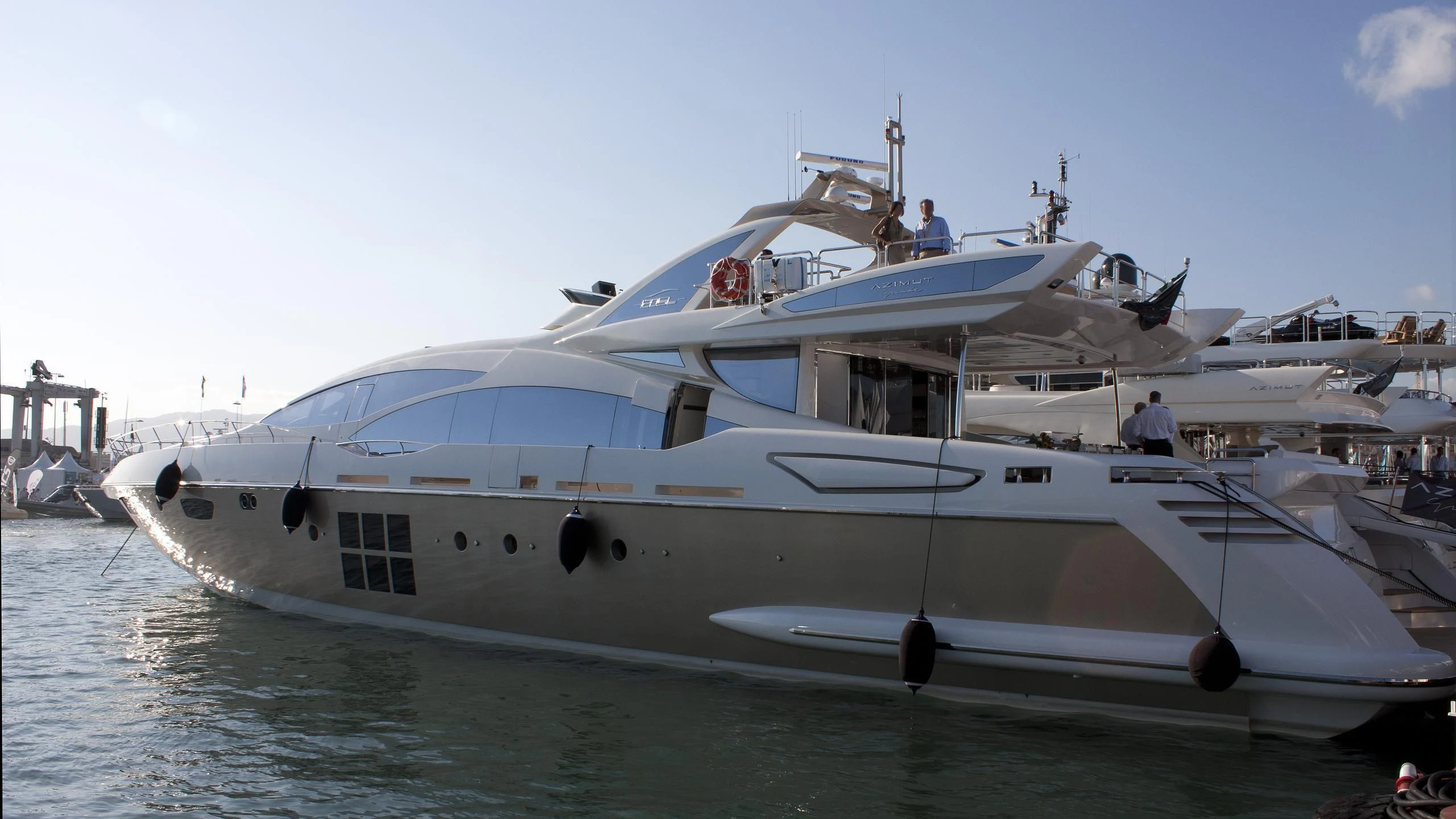 a white yacht in the water aboard PLATINUM 77 Yacht for Sale