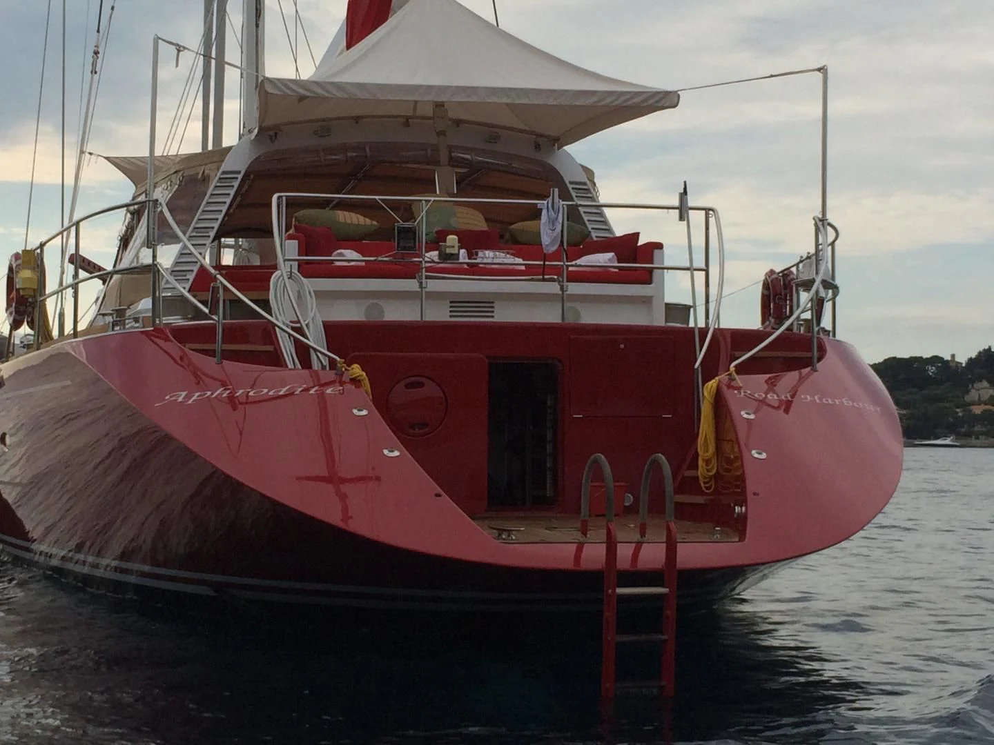 a red and white boat aboard DELUSHA Yacht for Sale