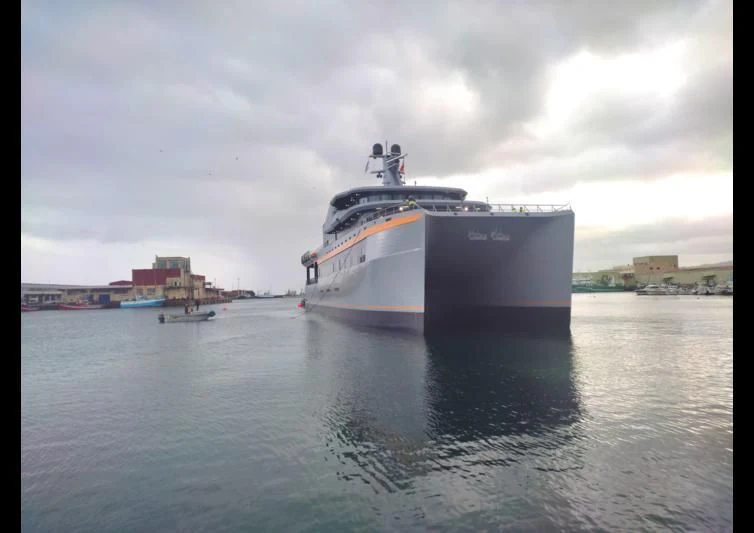 a large ship in the water aboard NEBULA Yacht for Sale