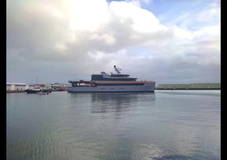 a large ship in the water aboard NEBULA Yacht for Sale