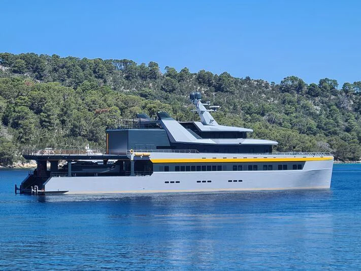 a large ship on the water aboard NEBULA Yacht for Sale