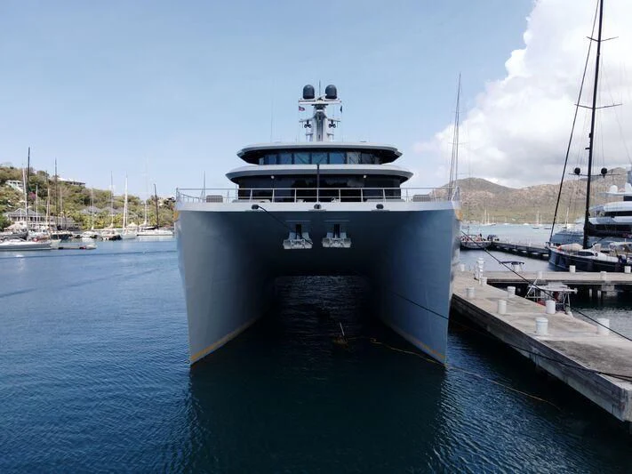 a large boat in the water aboard NEBULA Yacht for Sale