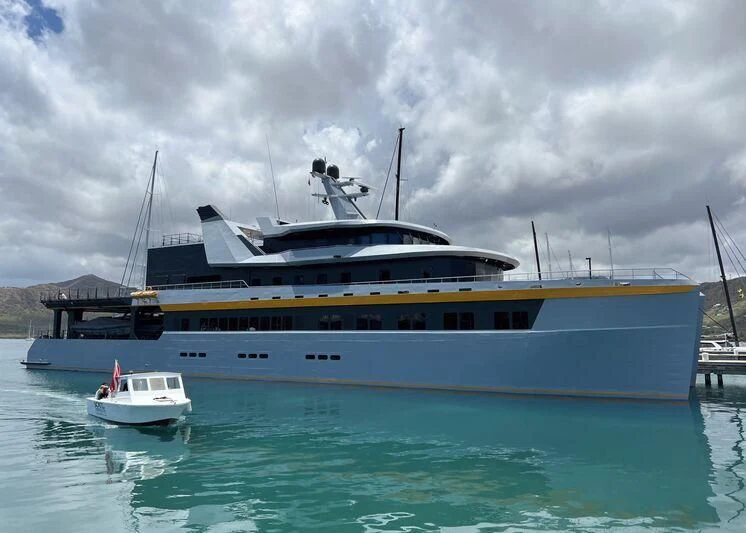 a large boat in the water aboard NEBULA Yacht for Sale