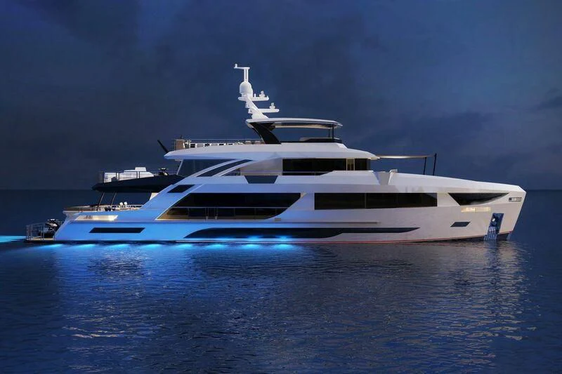 a white yacht in the water aboard FAMILIA Yacht for Sale