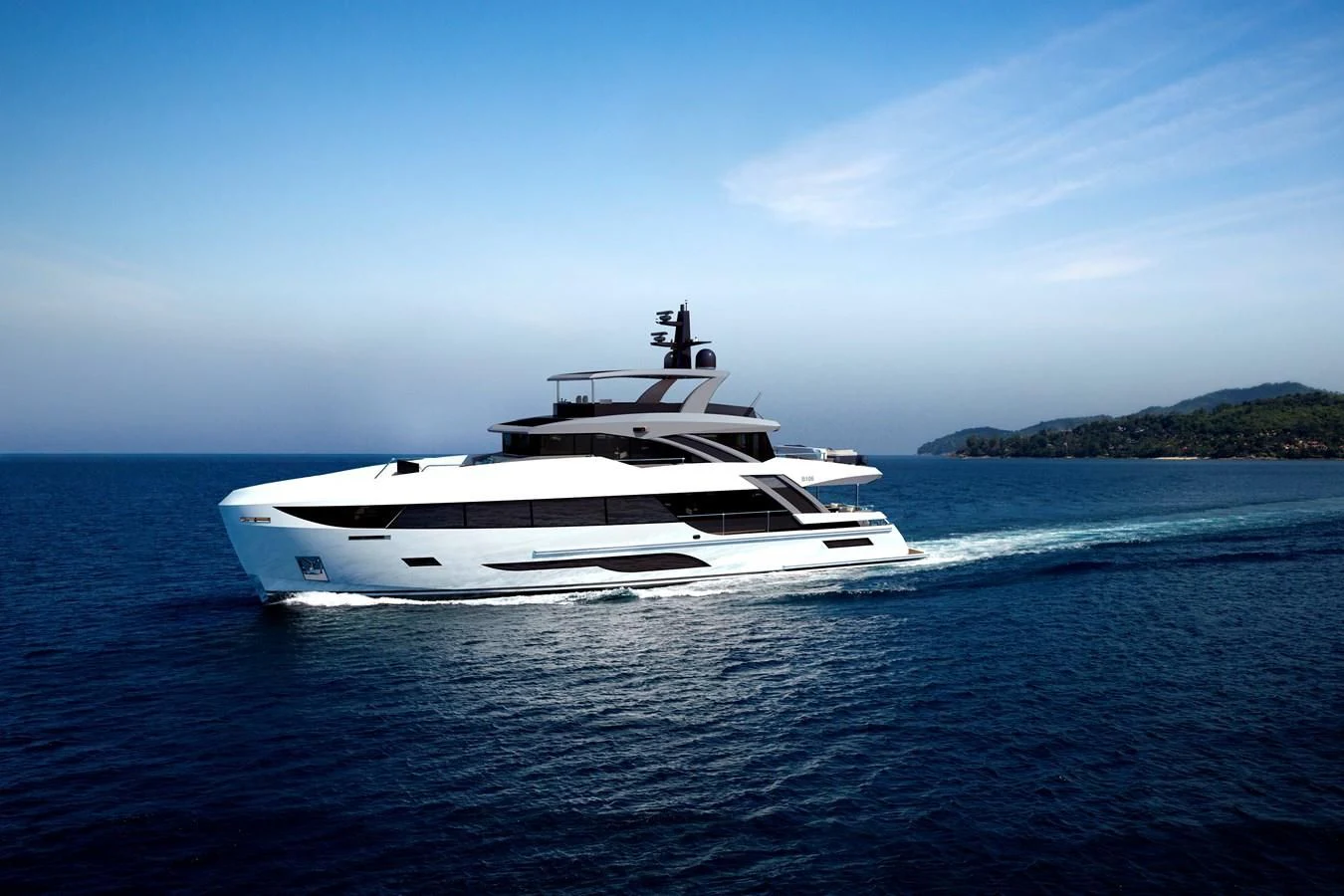 a white yacht on the water aboard FAMILIA Yacht for Sale