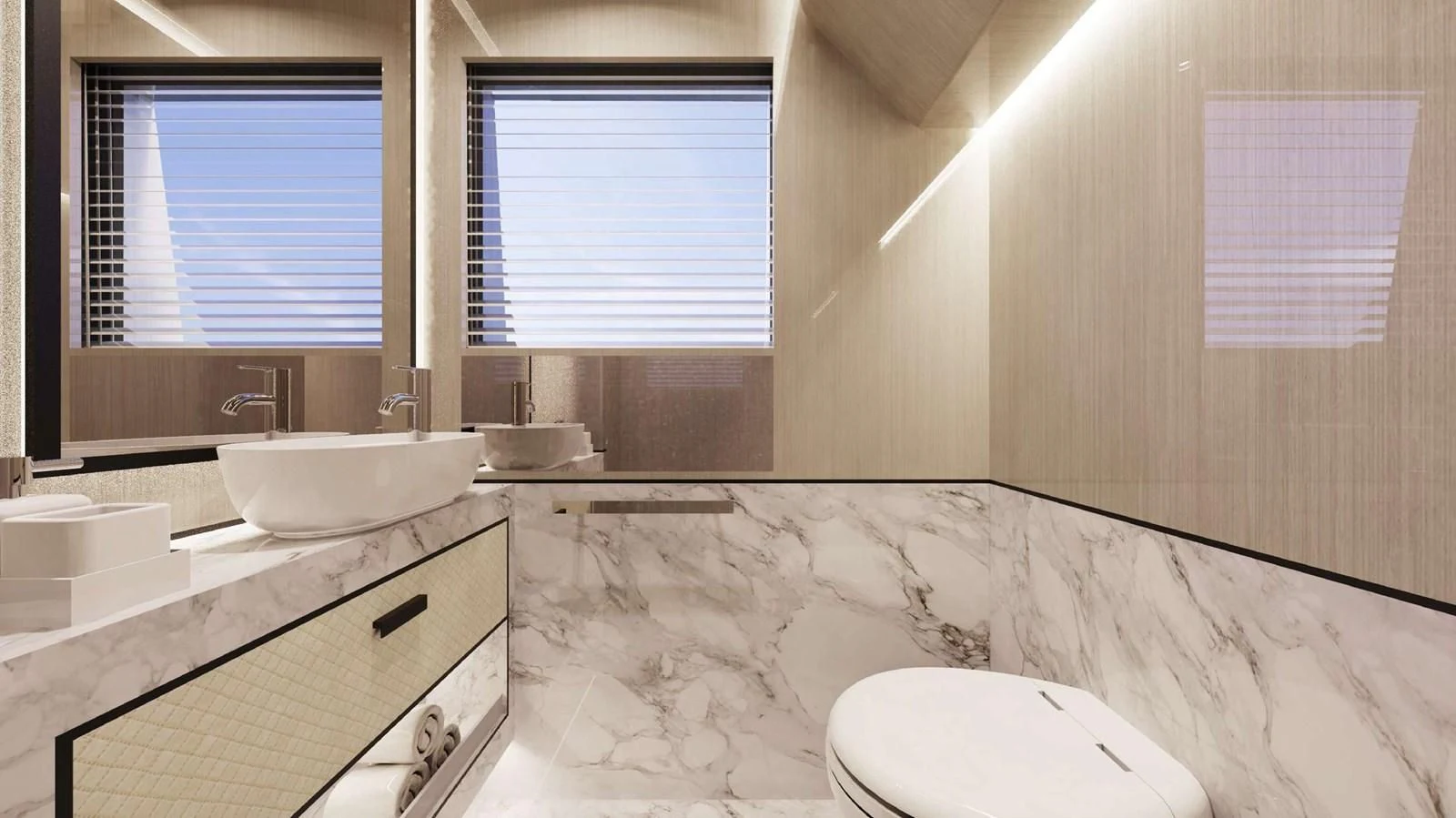 a bathroom with a tub sink and a toilet aboard FAMILIA Yacht for Sale