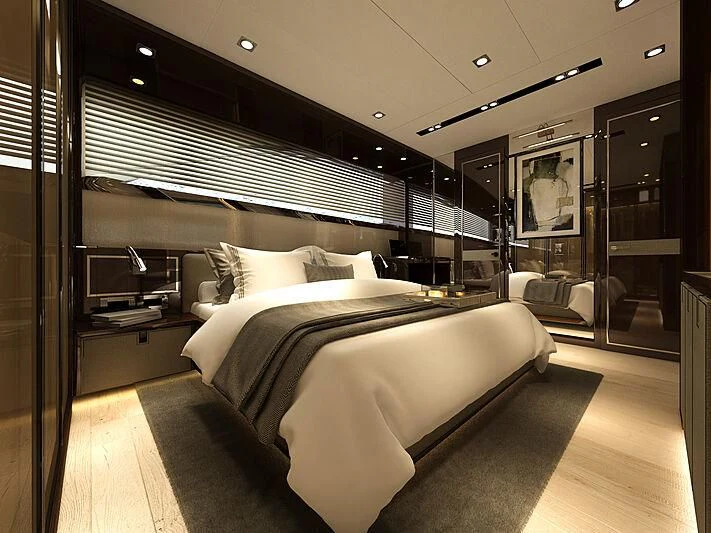 a room with a bed and a couch aboard FAMILIA Yacht for Sale