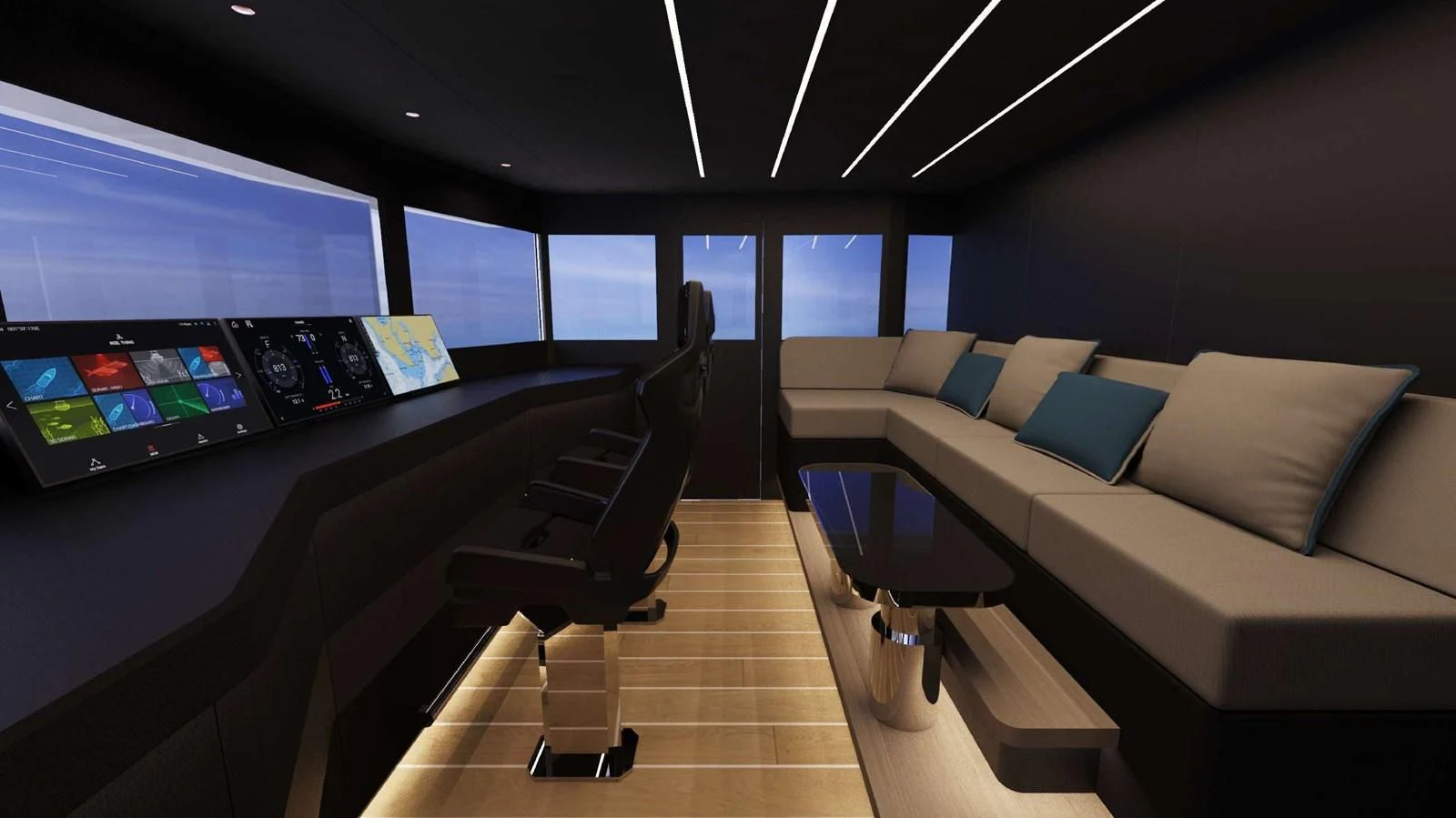 a room with a couch and a tv on the wall aboard FAMILIA Yacht for Sale