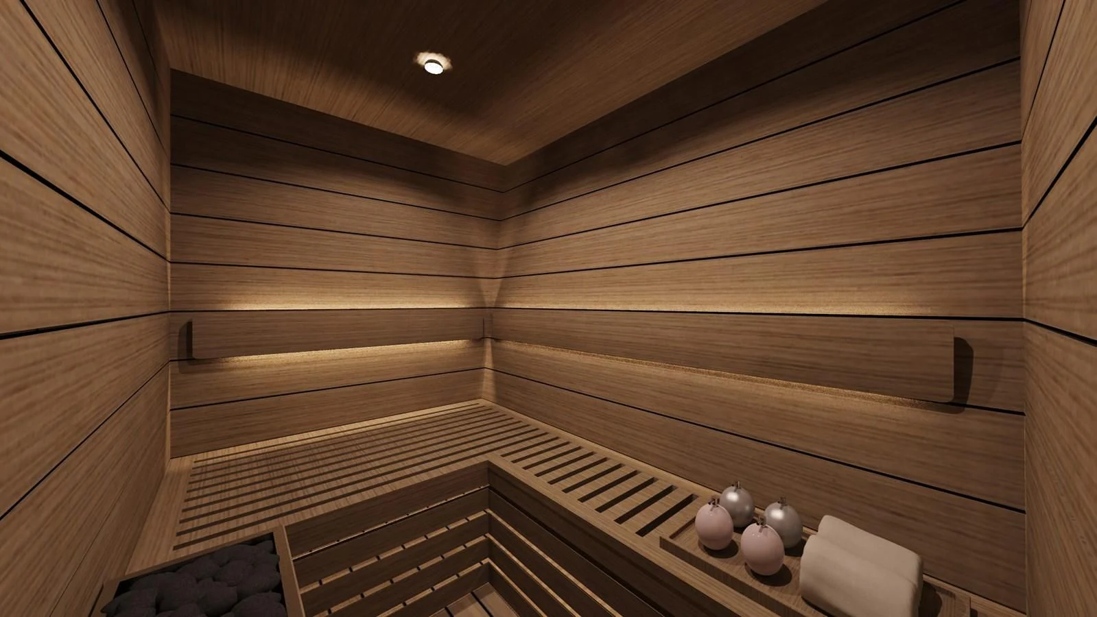 a wooden room with a wood floor aboard FAMILIA Yacht for Sale