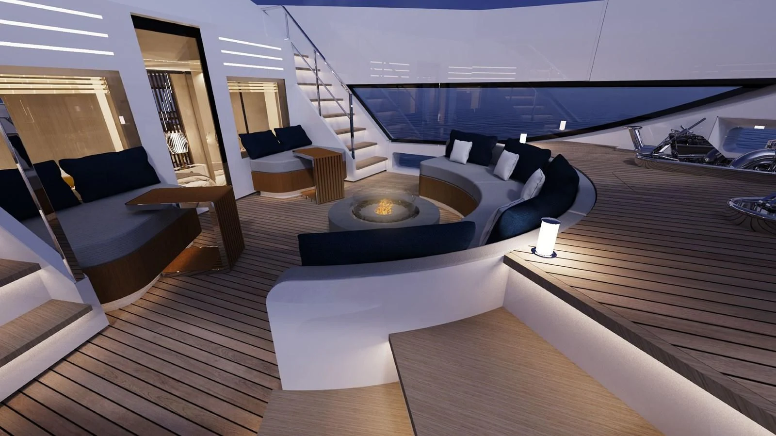 a room with a large bed and a table with chairs aboard FAMILIA Yacht for Sale