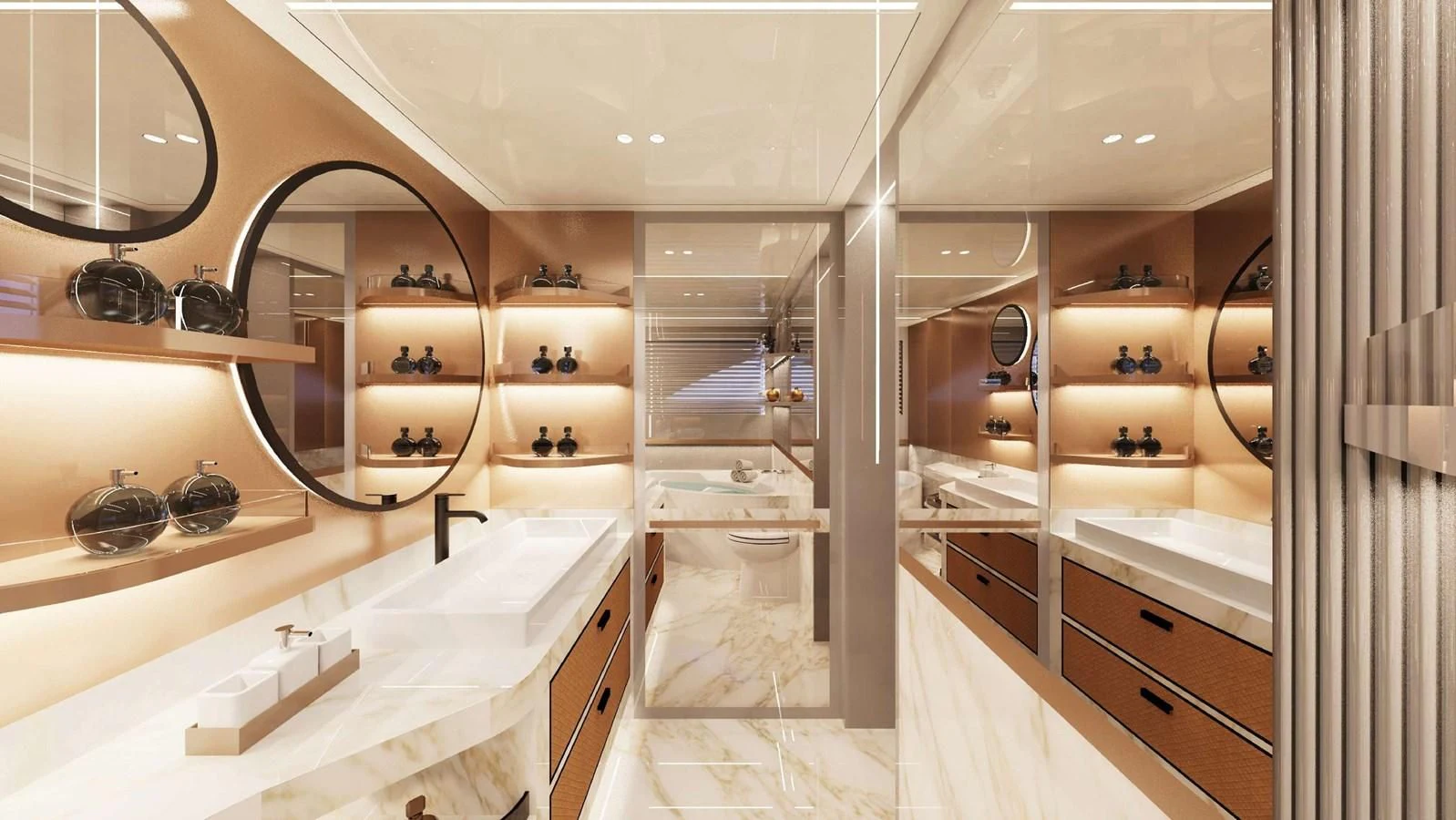 a kitchen with white cabinets aboard FAMILIA Yacht for Sale
