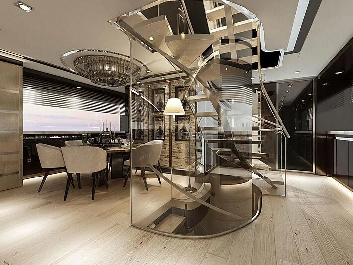 a room with a large glass ceiling aboard FAMILIA Yacht for Sale