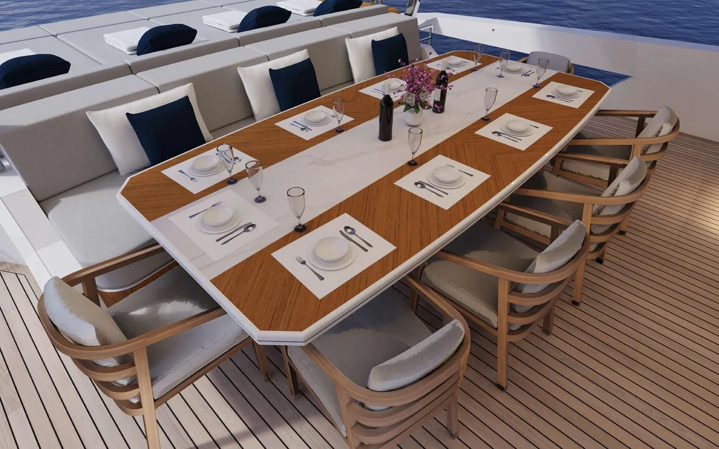 a table with chairs and a table aboard FAMILIA Yacht for Sale