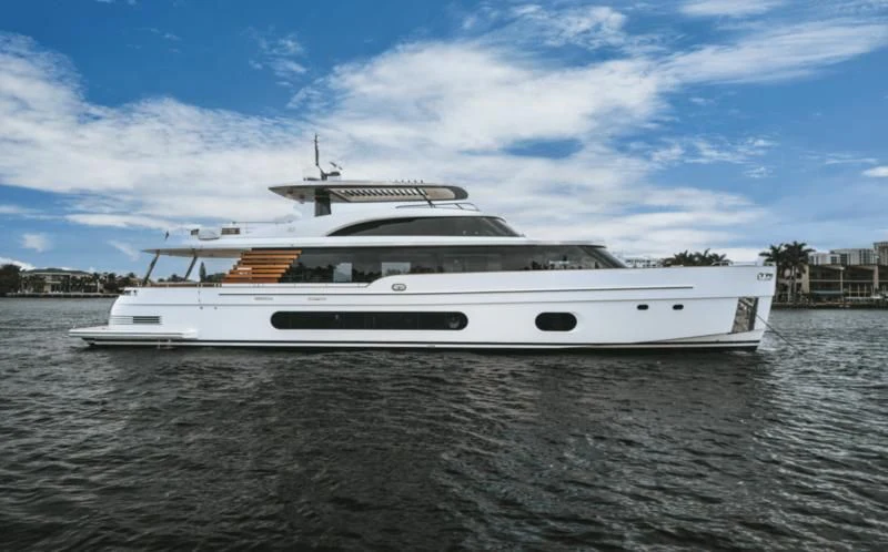a white yacht on the water aboard GAS Yacht for Sale
