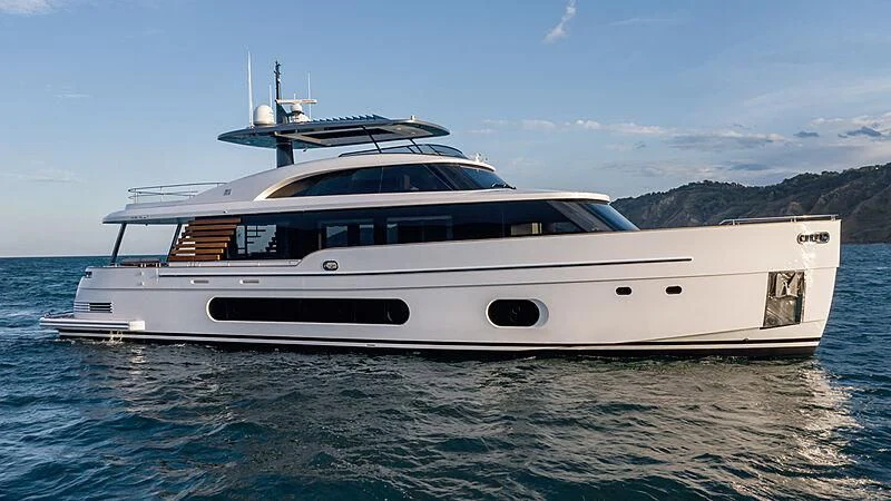 a white yacht in the water aboard GAS Yacht for Sale