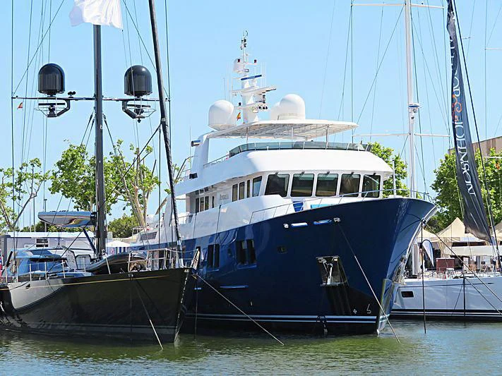 a group of boats in a harbor aboard B5 Yacht for Sale