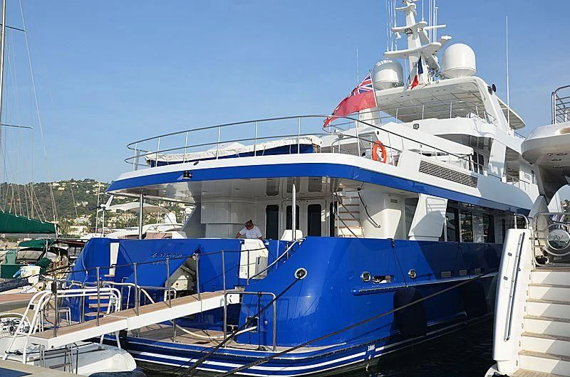 a large boat docked aboard B5 Yacht for Sale