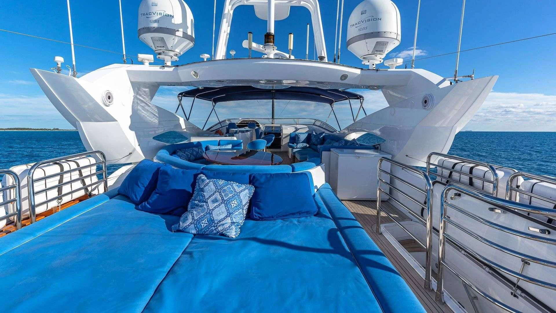 a boat with blue sheets on it aboard KEFI Yacht for Charter