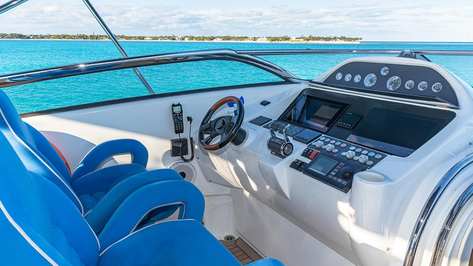 the inside of a car aboard KEFI Yacht for Charter