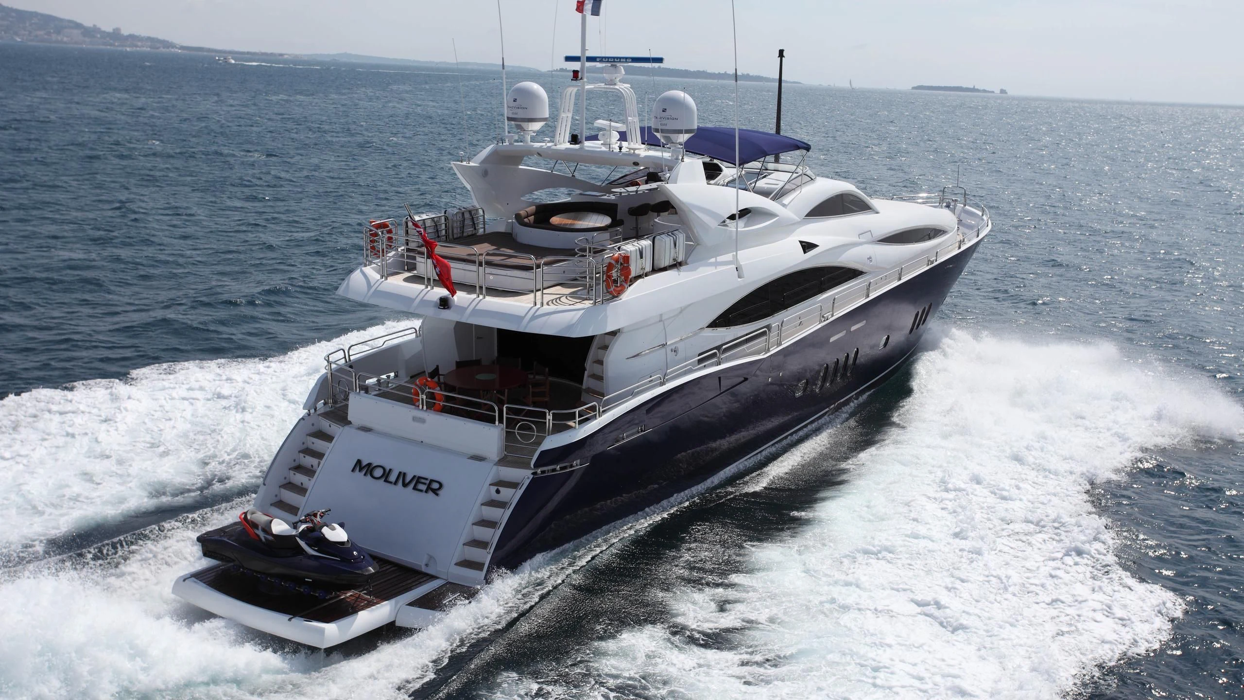 a large ship on the water aboard KEFI Yacht for Charter