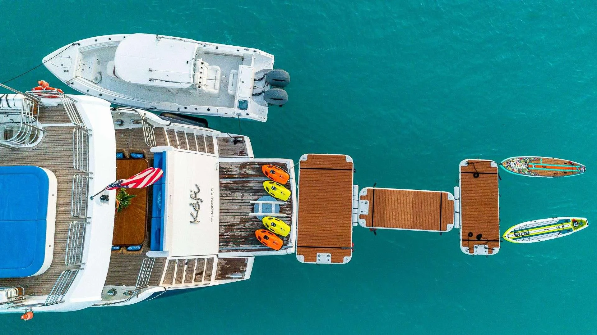 a high angle view of a ship aboard KEFI Yacht for Charter