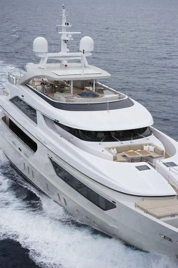 a white yacht on the water aboard LAMMOUCHE Yacht for Sale