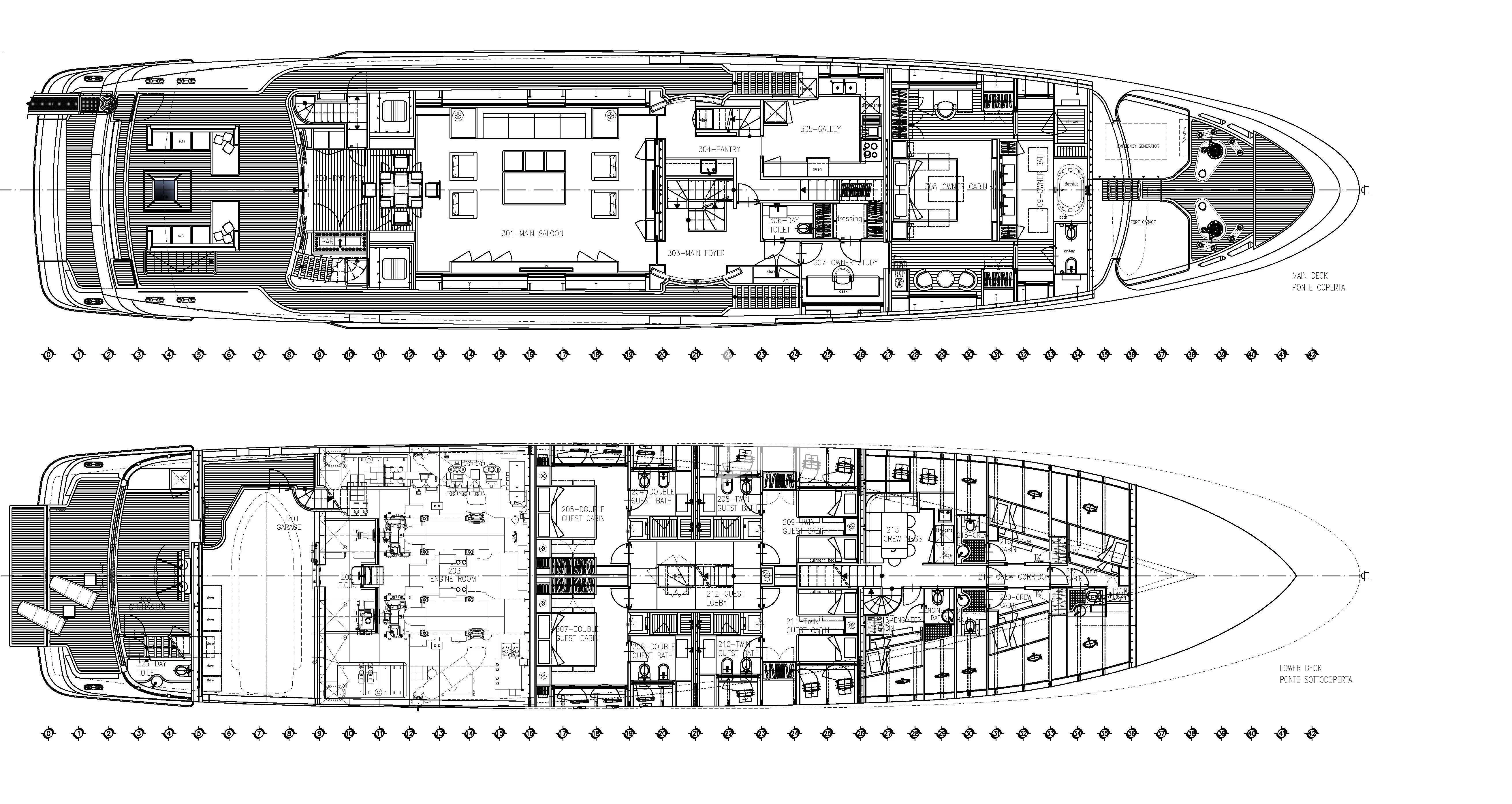 diagram, engineering drawing aboard LAMMOUCHE Yacht for Sale